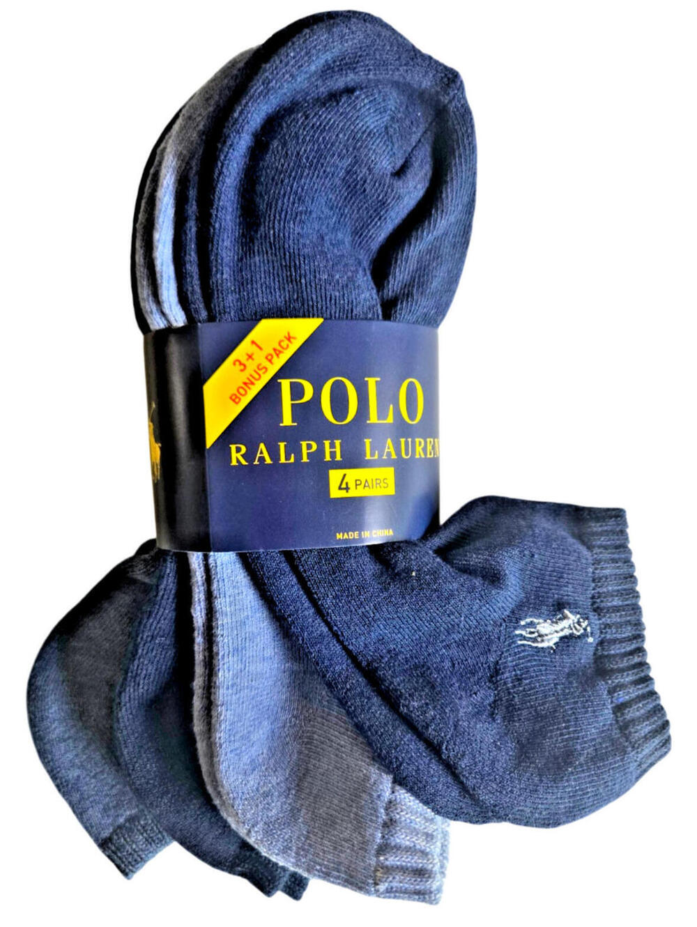 Polo Ralph Lauren Mens Low Cut Socks Blue Tones w/ Pony 4 pack NWT